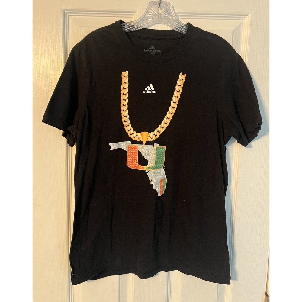 Adidas Miami Hurricanes Turnover Chain T-Shirt Mens Medium Black Misprint Error